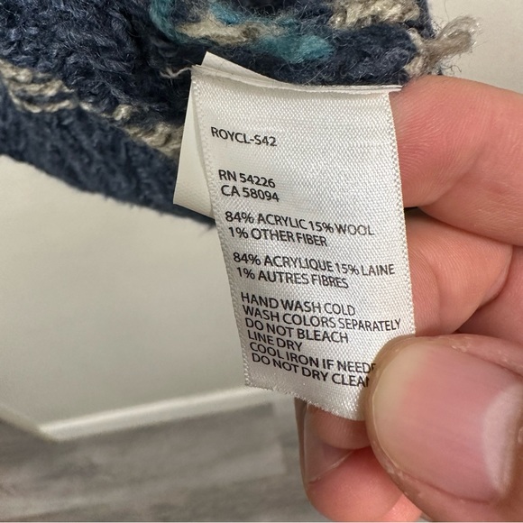 Royal Robbins Womens S Blue Fair Isle Chunky Knit Hooded Cardigan Pockets Boho - Picture 5 of 7